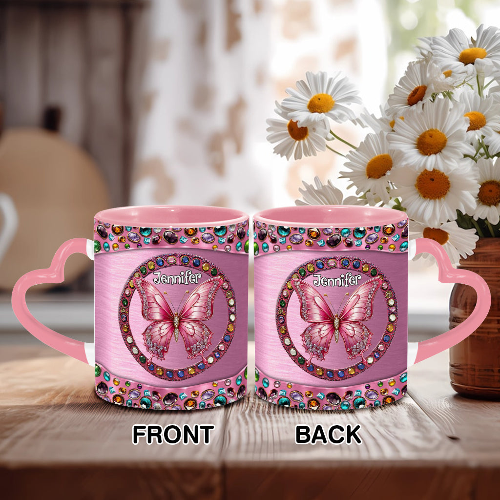 Beautiful Pink - Personalized Butterfly Heart Handle Mug