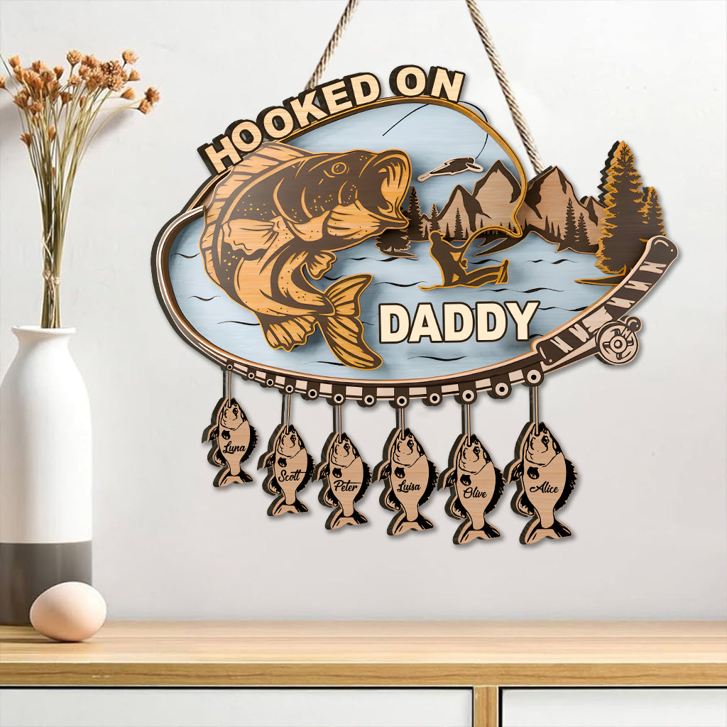 Hooked On Daddy - Personalized Father Pallet Wood Sign