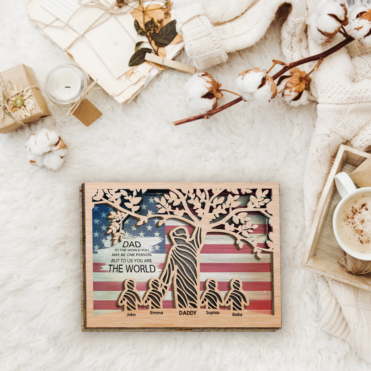 To Us You Are The World - Personalized Father 2 Layered Wood Sign / Wood Plaque