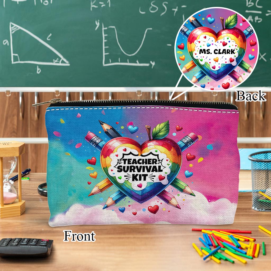 Trousse de survie pour enseignants - Cœur coloré - Pochette personnalisée pour enseignants