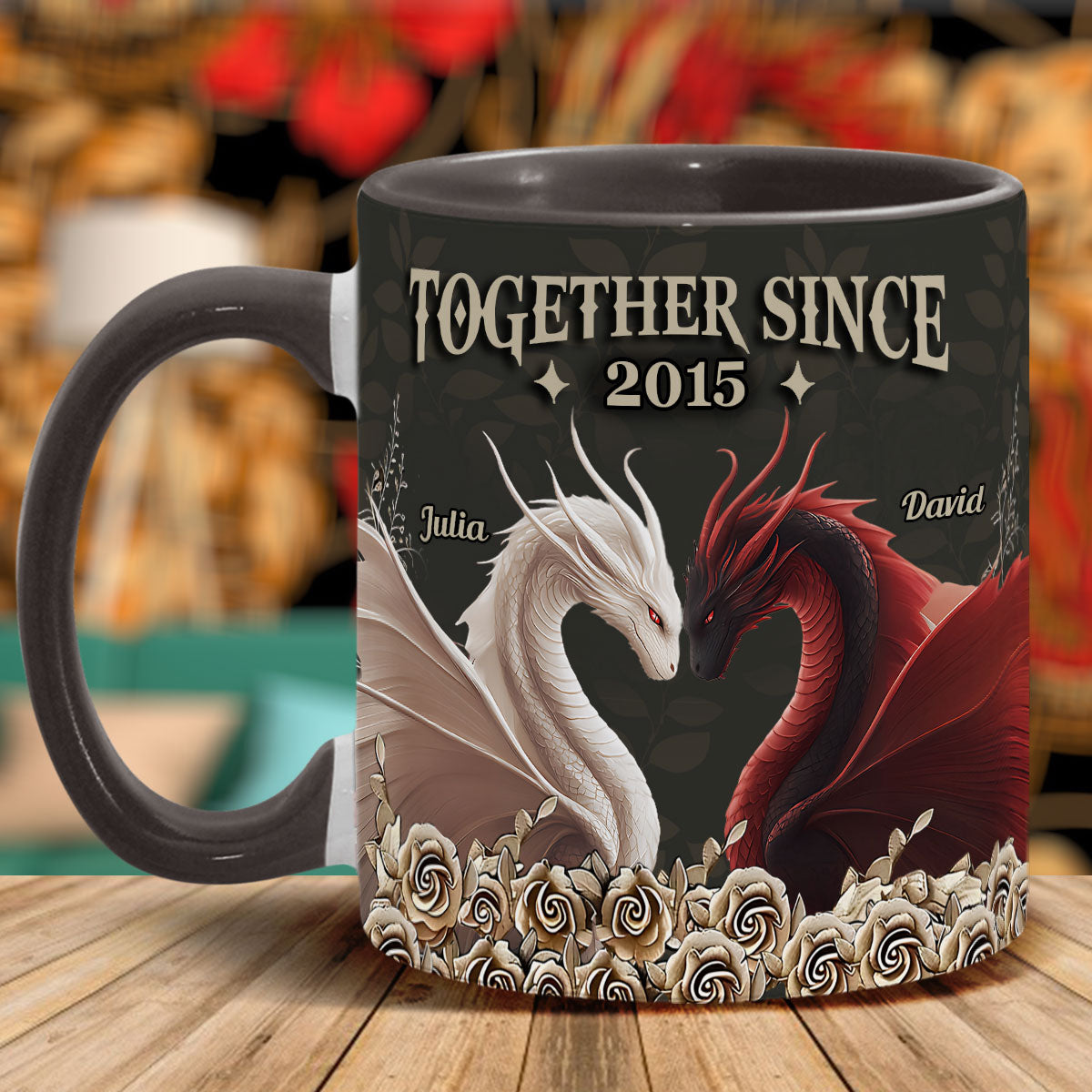 Mug personnalisé « De notre premier baiser » avec motif dragon
