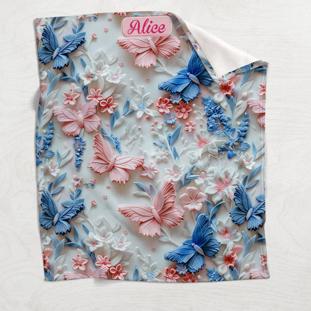 Pink And Blue Butterflies - Personalized Butterfly Blanket