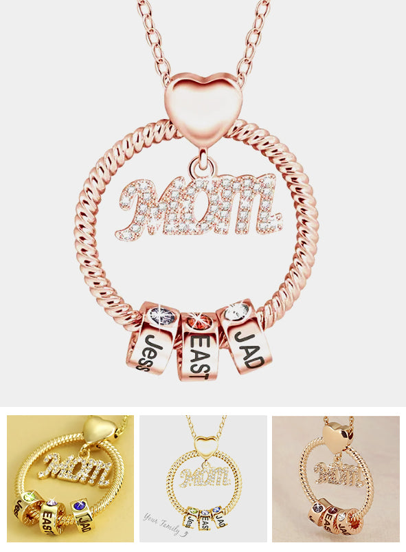Round Pendant Mom's Necklace With Charms - Personalized Mother Round Pendant Mom's Necklace With Charms