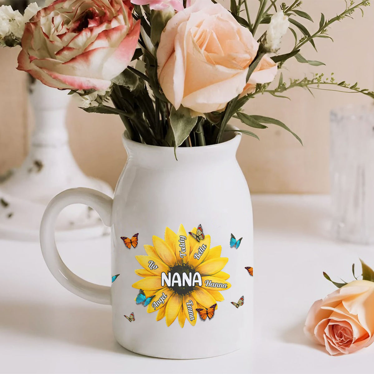 Nana Gigi Mama Tournesol - Vase à fleurs en céramique personnalisé pour grand-mère