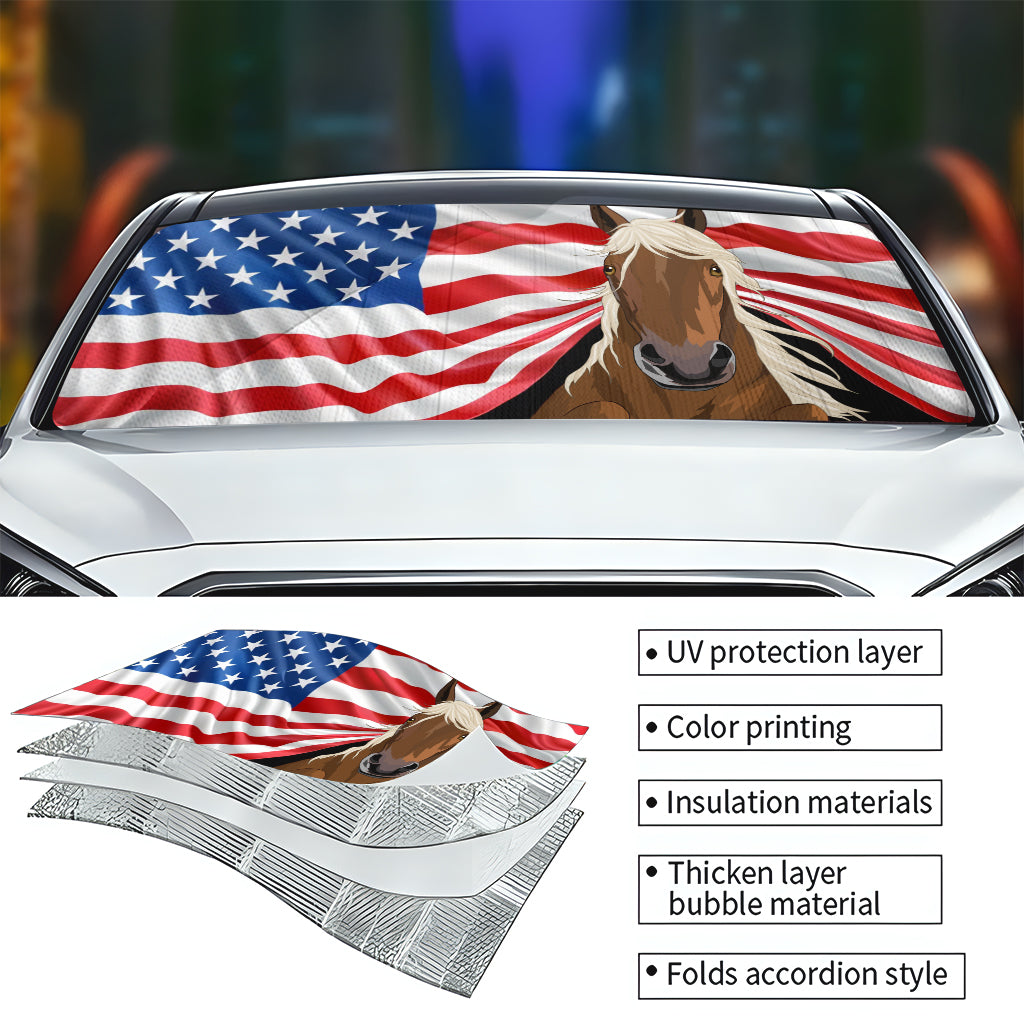 Pare-soleil de voiture personnalisé avec un cheval amusant pour la fête de l'Indépendance