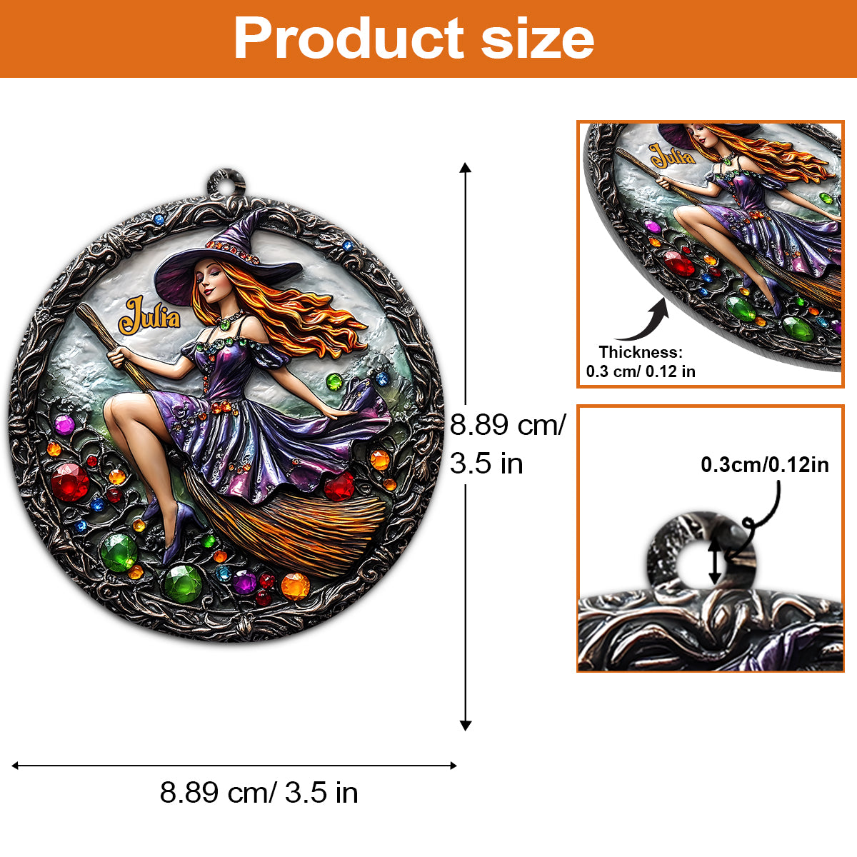 Beautiful Witch - Personalized Witch Shaped Aluminium Ornament (Print On Both Side)