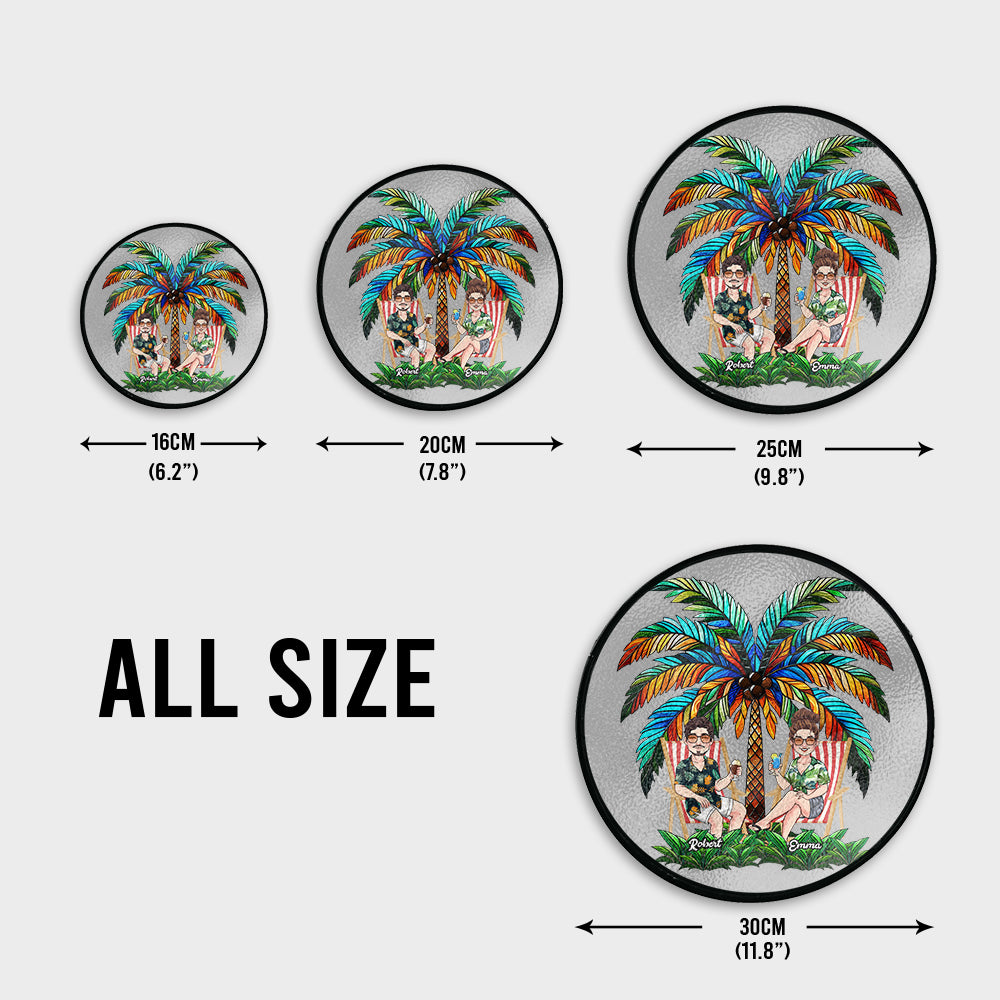 Under The Palm Tree Happy Couple - Personalized Couple Stained Glass Suncatcher