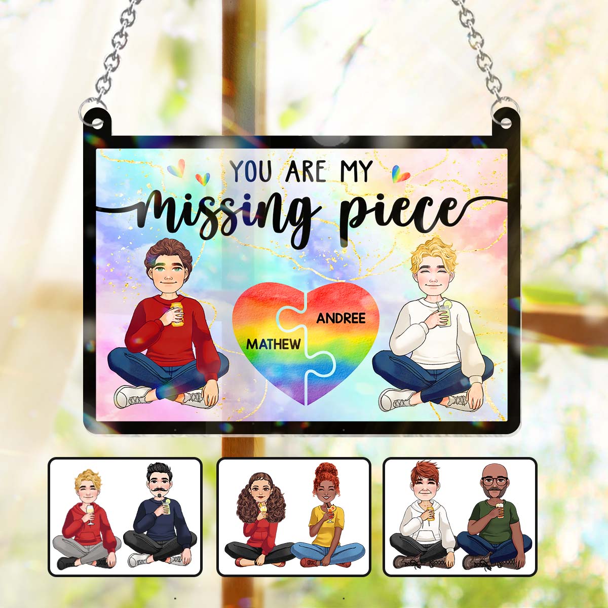 Ma pièce manquante - Attrape-soleil personnalisé à suspendre à une fenêtre, symbole de soutien LGBT 