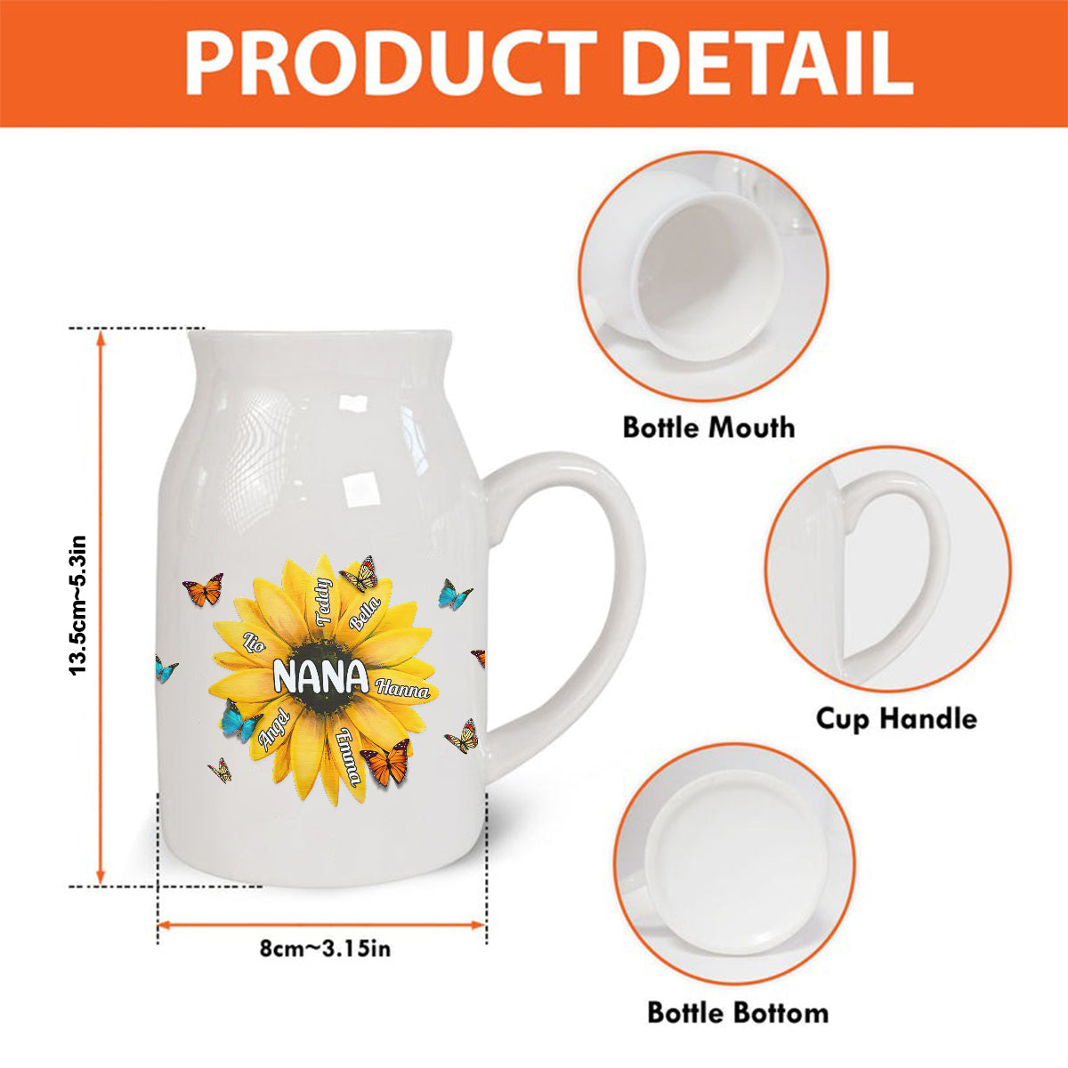Nana Gigi Mama Tournesol - Vase à fleurs en céramique personnalisé pour grand-mère