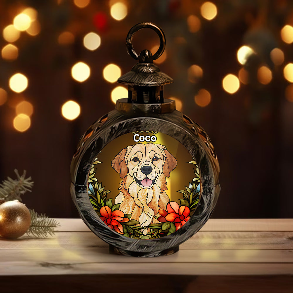 Vitrail personnalisé pour animaux de compagnie - Lanterne ronde personnalisée pour chien avec lumière