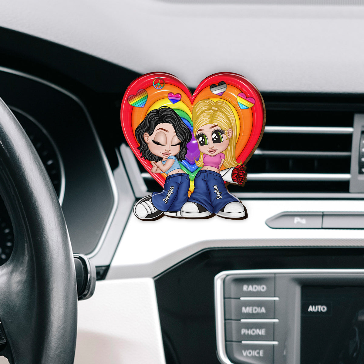 Chicano Y2K Pride Couple - Personalized LGBT Support Shaped Car Visor Clip