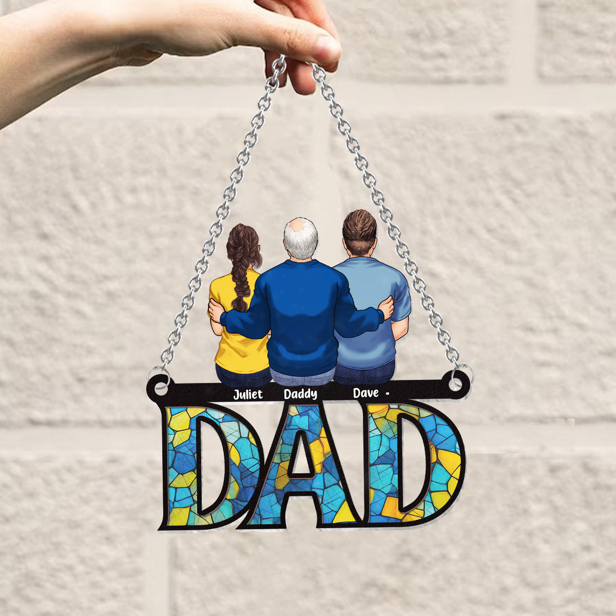 Father And Children - Personalized Father Window Hanging Suncatcher Ornament
