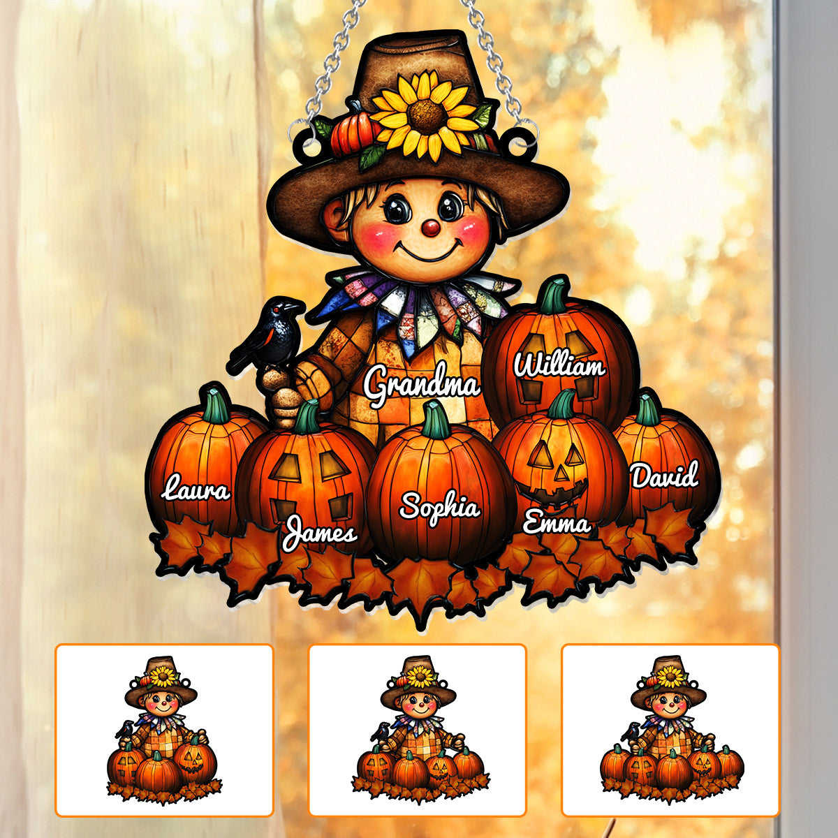 Grandma Fall - Personalized Grandma Window Hanging Suncatcher Ornament