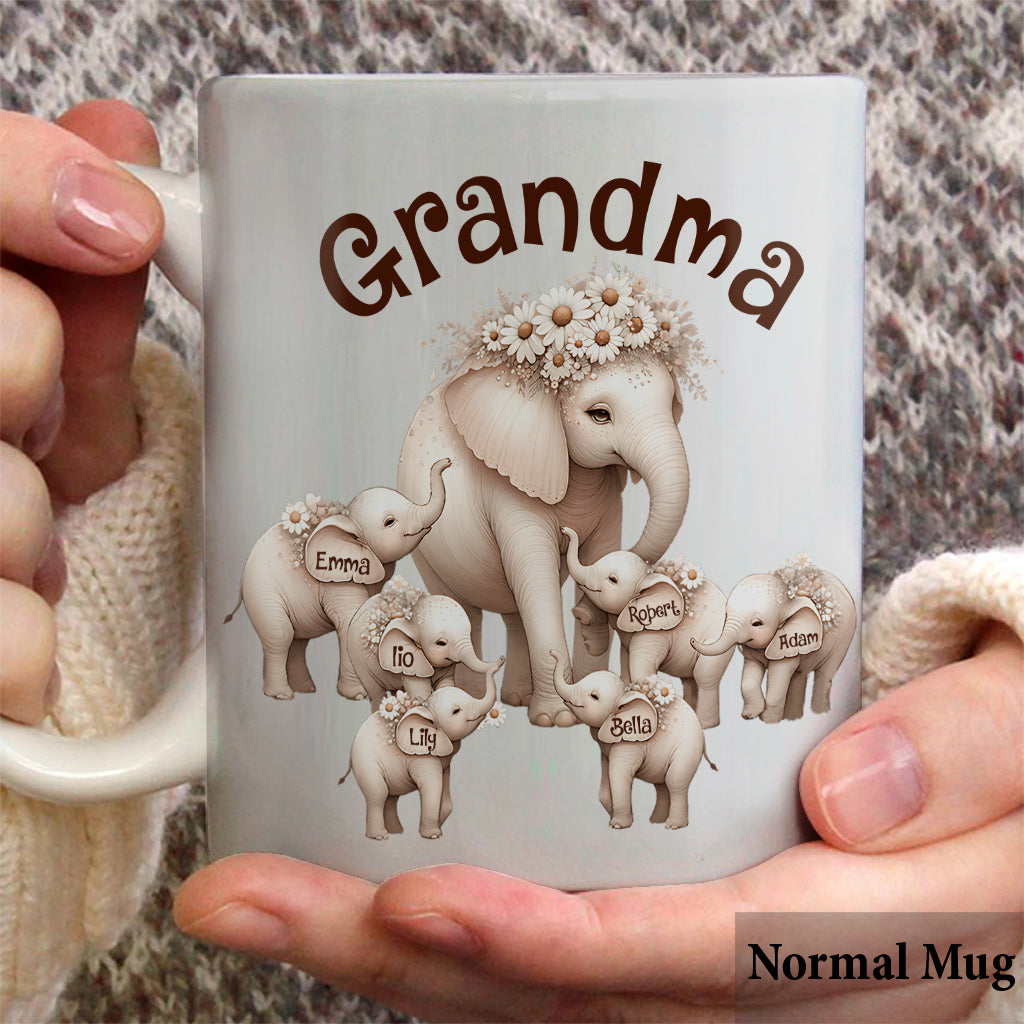 Mug personnalisé pour grand-mère avec un adorable éléphant