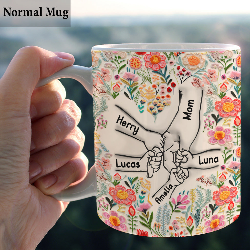 Hand In Hand Floral Style - Personalized Mother Mug