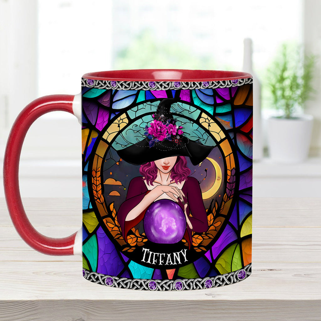 Mystical Witch Purple Stained Glass - Personalized Witch Accent Mug