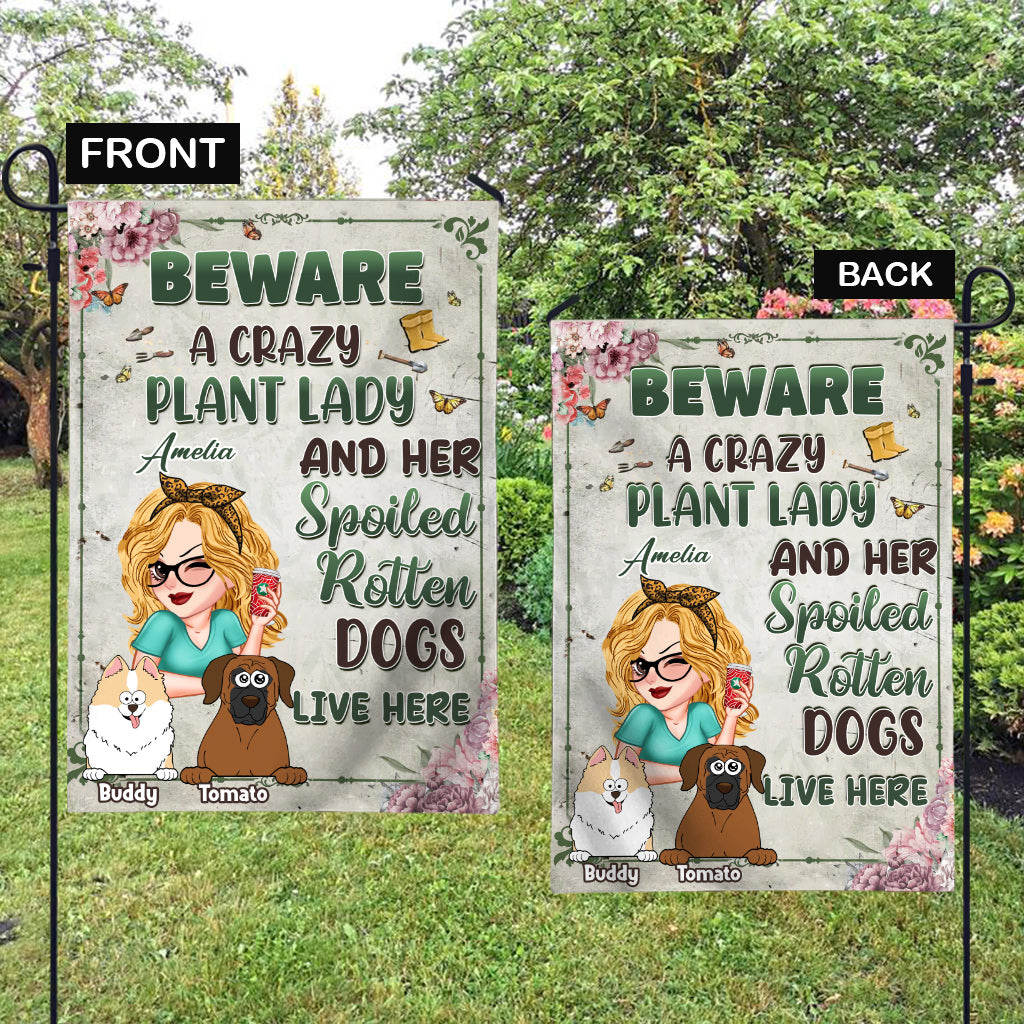 Crazy Plant Lady And Her Dogs - Personalized Gardening Garden Flag
