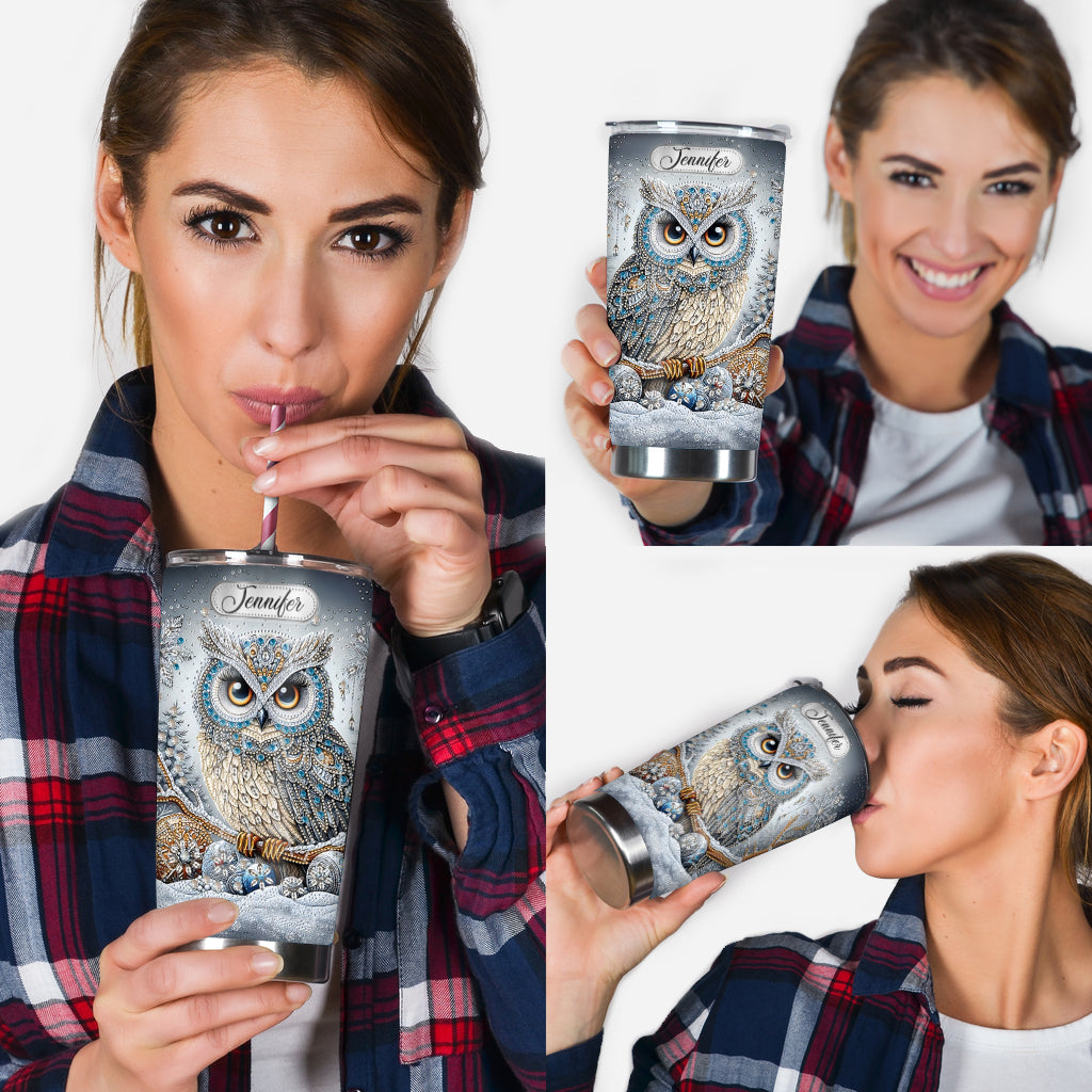Sparkle Blue Owl - Personalized Owl Tumbler