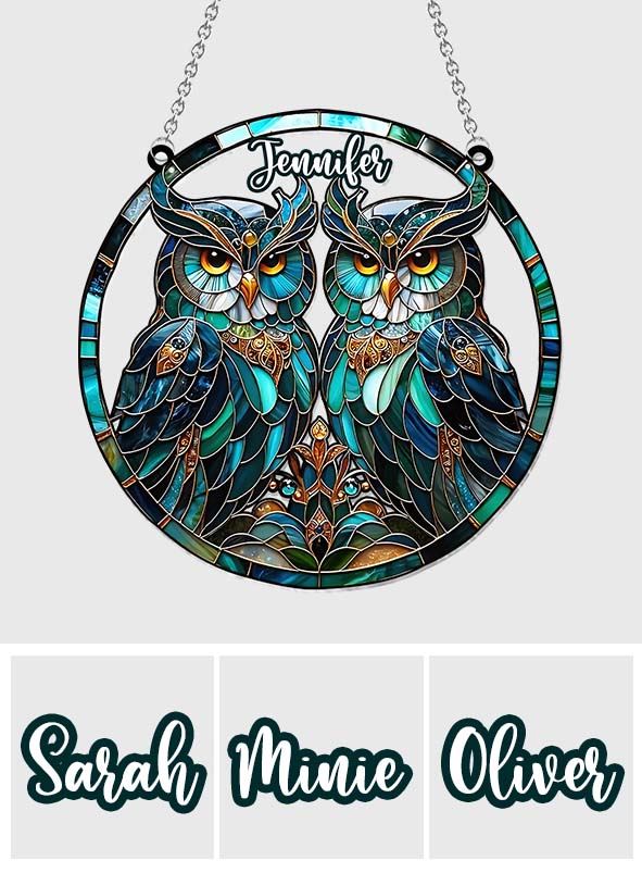 Beautiful Owls - Personalized Owl Window Hanging Suncatcher Ornament
