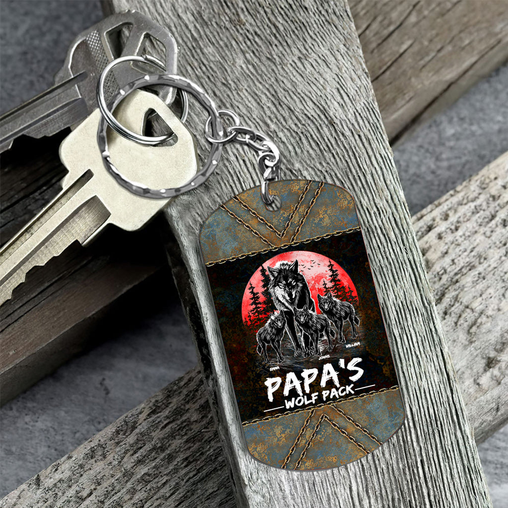 Grandpa's Wolf Pack Red Full Moon - Personalized Grandpa Stainless Steel Keychain