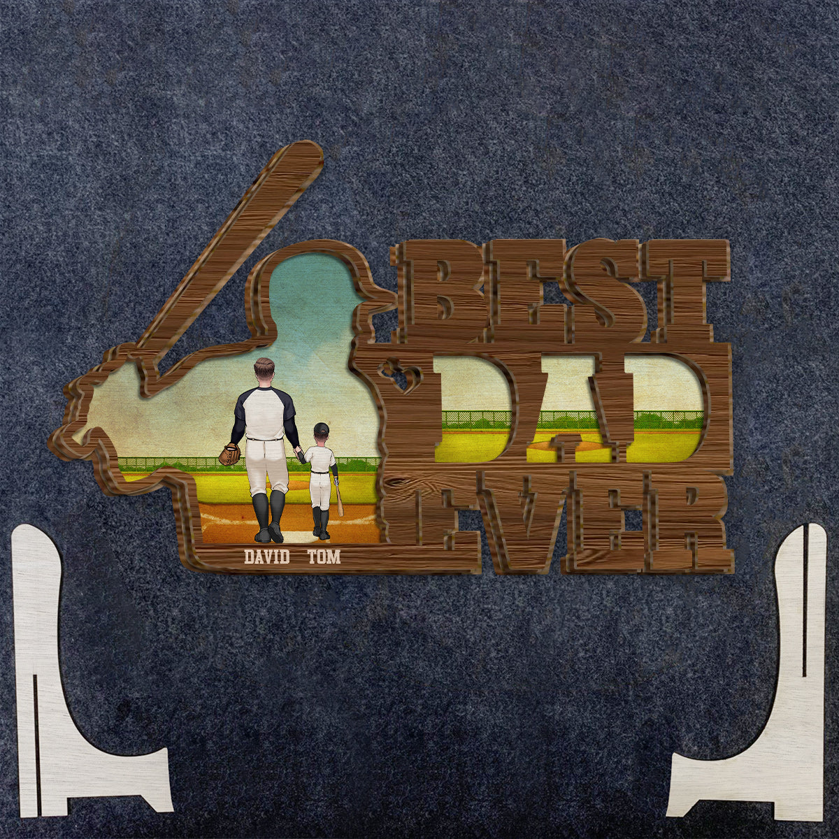 Bester Papa aller Zeiten – Baseball-Papa – Personalisiertes zweilagiges Holzschild / Holzplakette