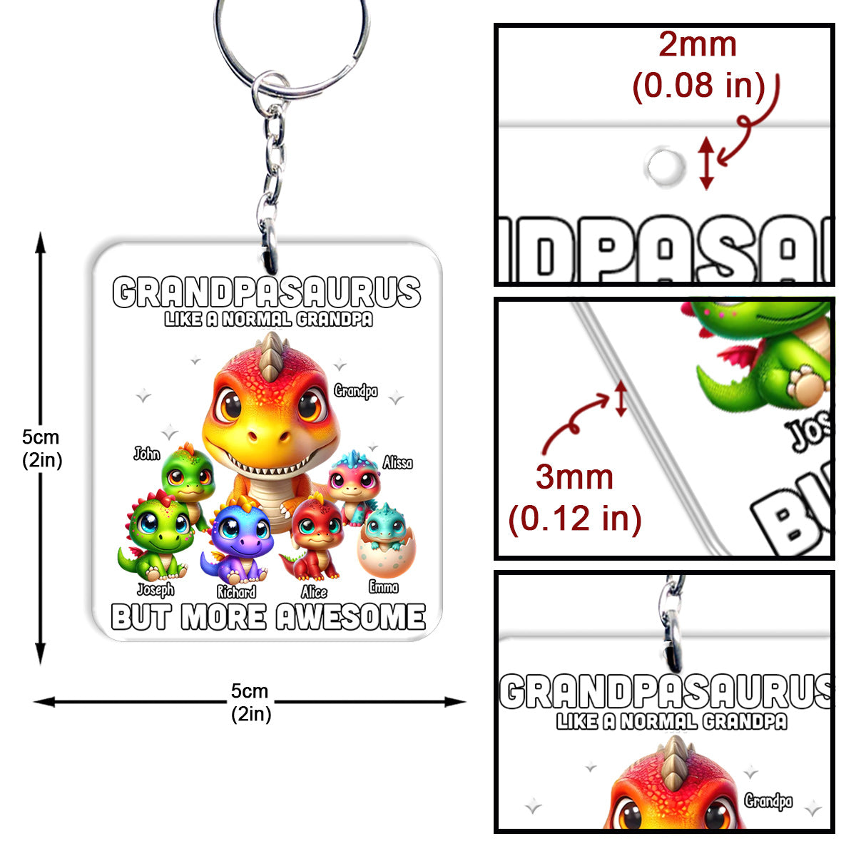 Daddysaurus Grandpasaurus 3D Dinosaurs - Personalized Father Keychain