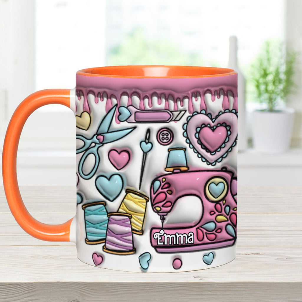 Mug rose personnalisé pour les passionnées de couture - Thème couture