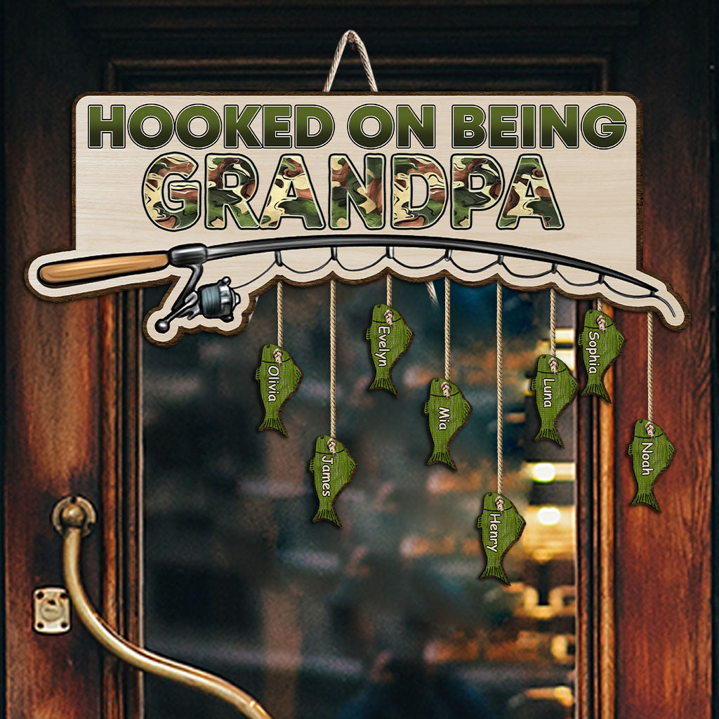 Hooked On Being Dad/ Grandpa... - Personalized Fishing Pallet Wood Sign