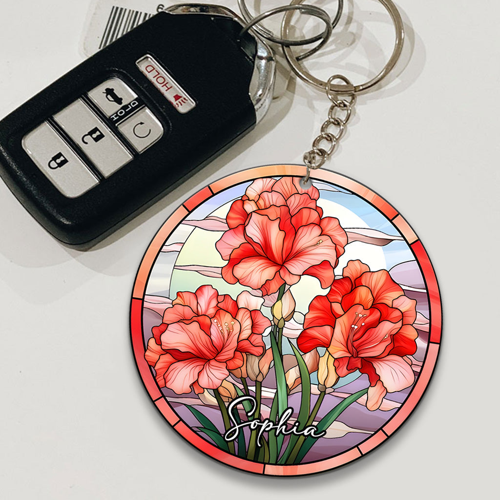 Stained Glass Birth Month Flowers - Personalized Birthday Keychain