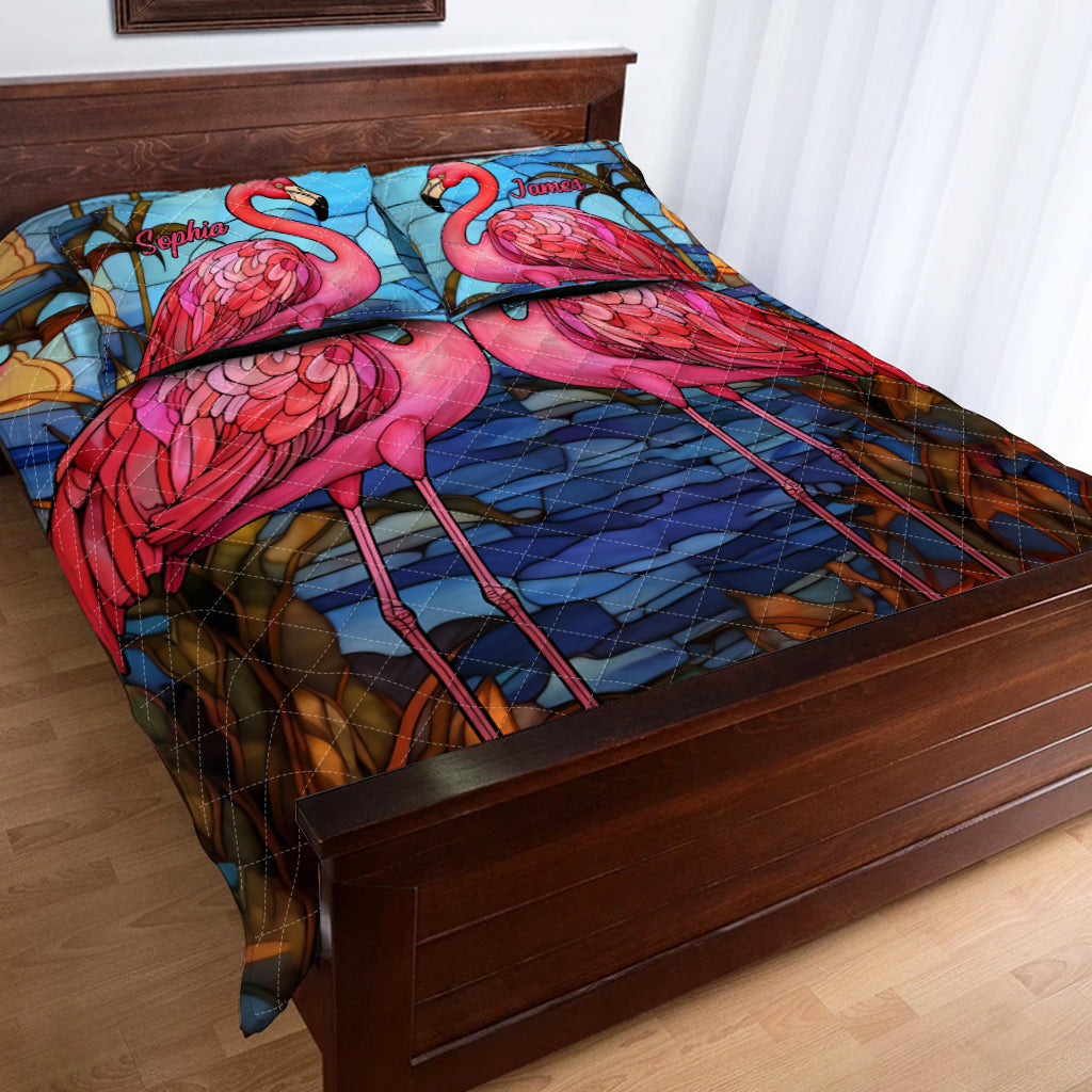 Ensemble de courtepointe personnalisé « Flamants roses »