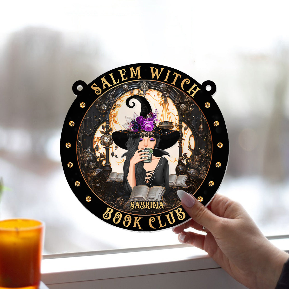 Salem Witch Book Club - Personalized Witch Window Hanging Suncatcher Ornament
