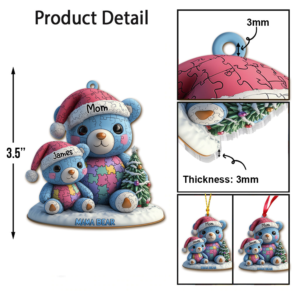 Mama Bear Christmas - Personalized Autism Awareness Ornament