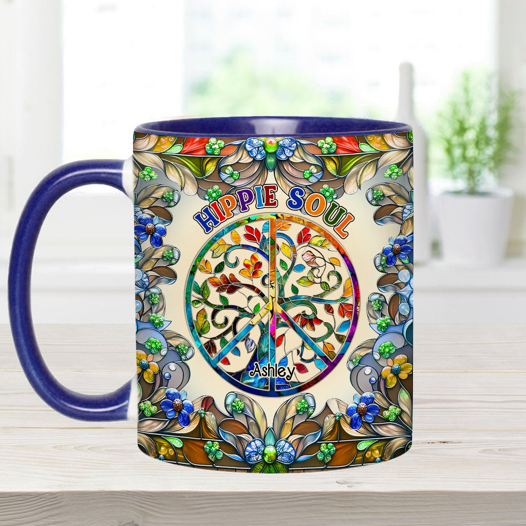 It's A Beautiful World Tree Of Life Peace Sign - Personalized Hippie Accent Mug