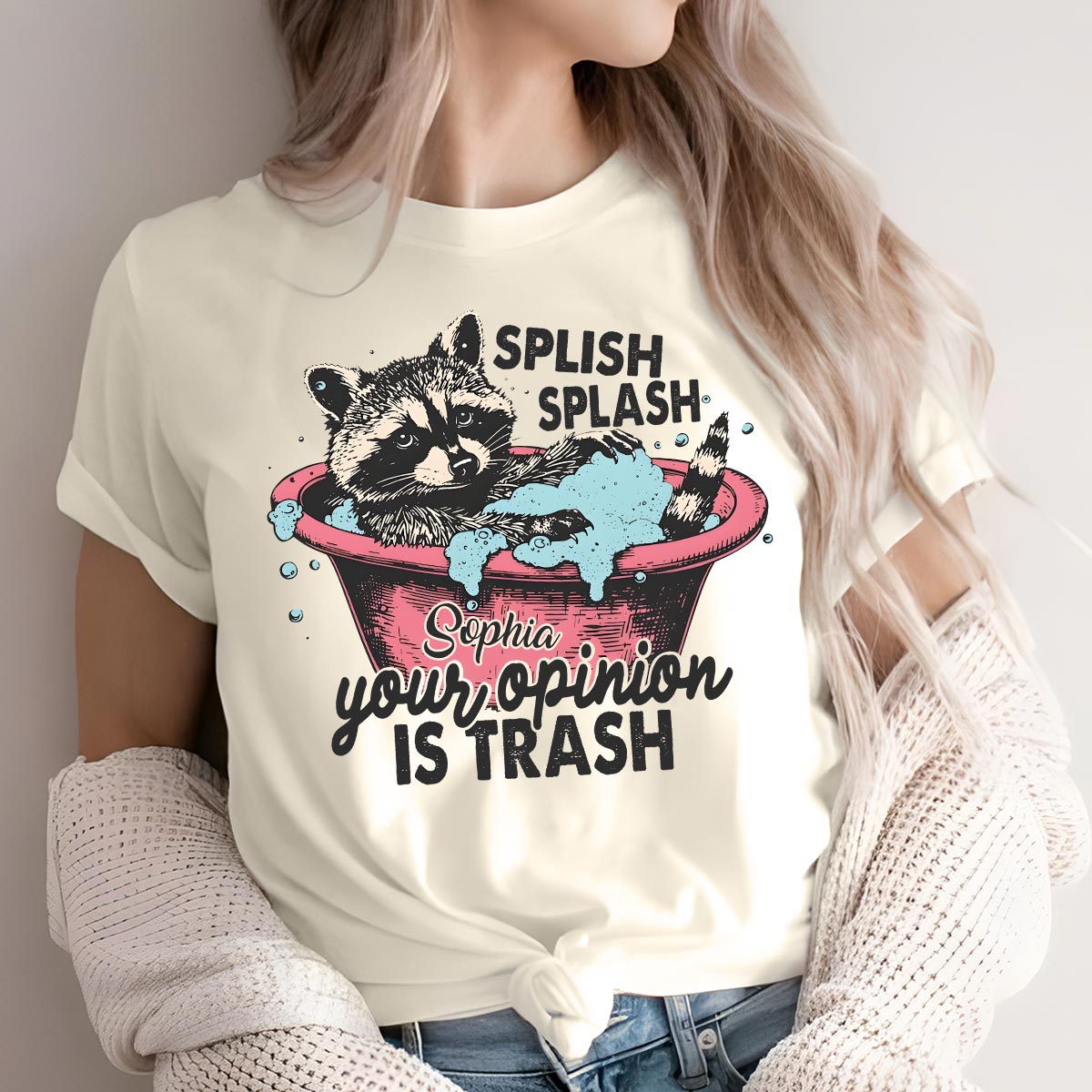Splash Splash Deine Meinung ist Müll - Personalisiertes Waschbär-T-Shirt und Hoodie