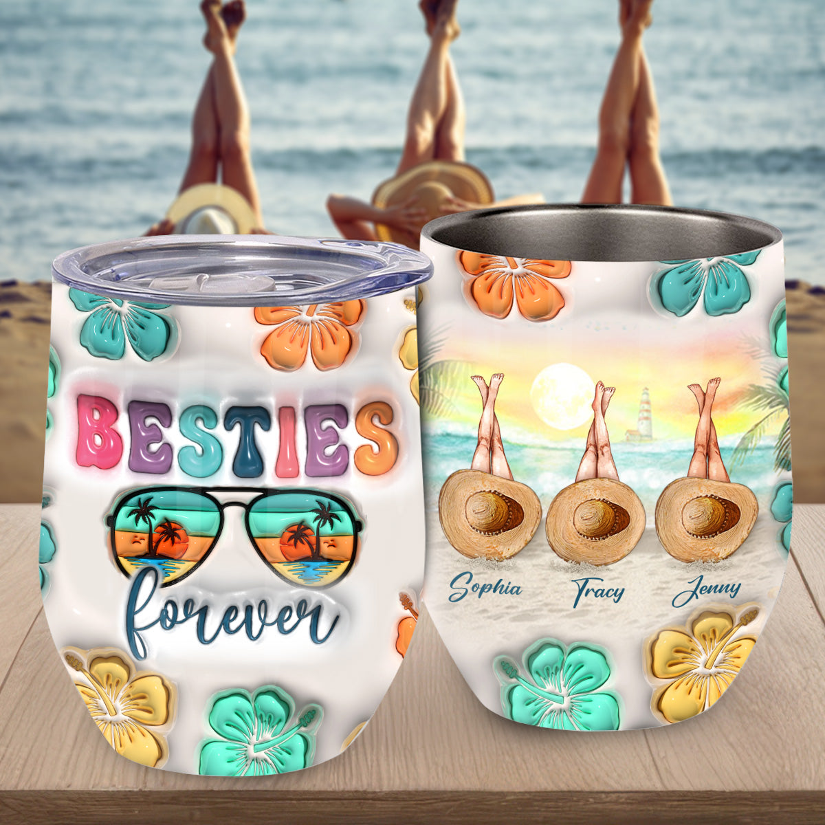 Besties Forever Summer Vibes - Personalized Bestie Wine Tumbler