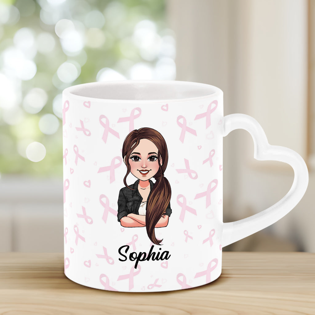 Cher cancer, tu as choisi la mauvaise personne - Mug personnalisé avec anse en forme de cœur pour la sensibilisation au cancer du sein