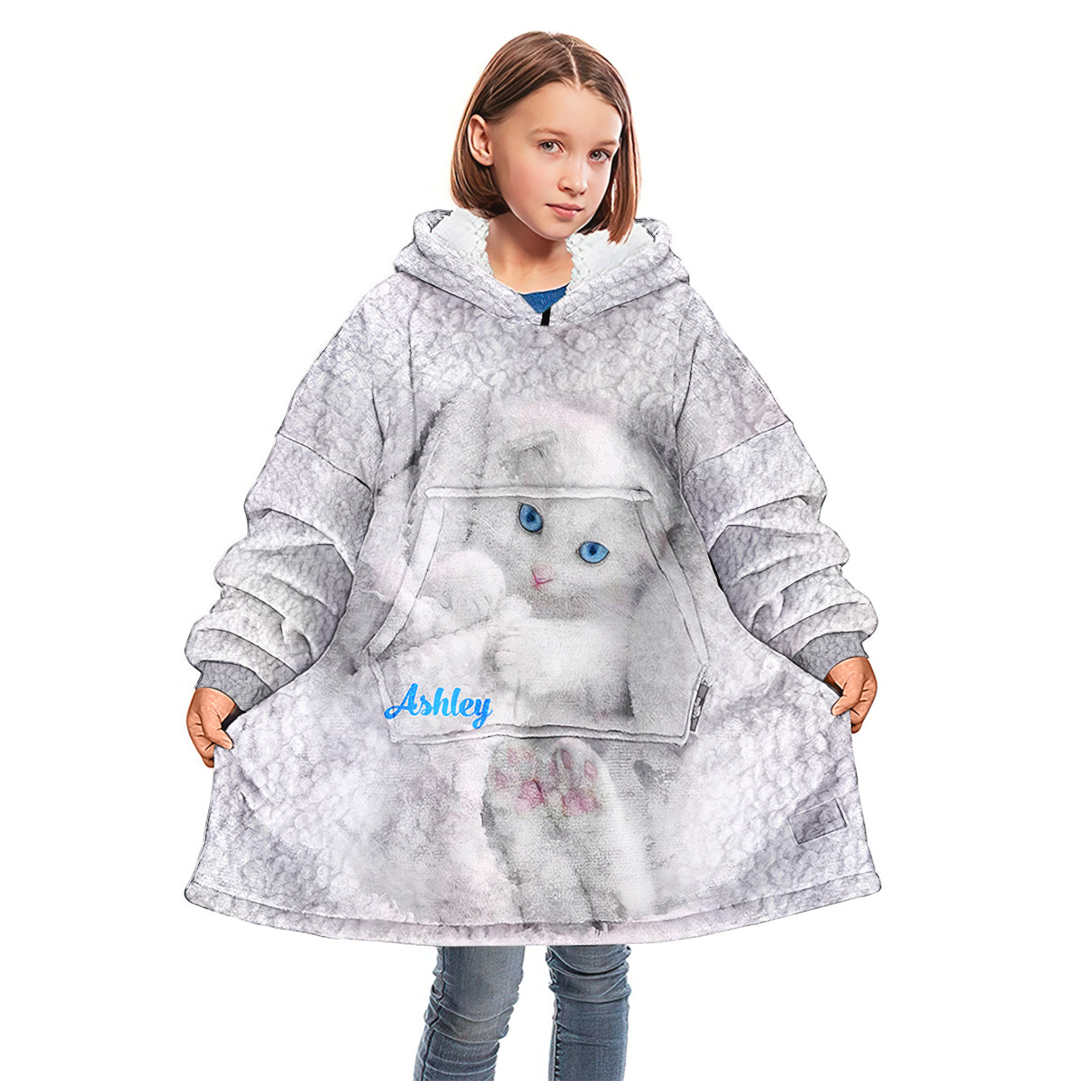 Happy Kitty - Personalized Cat Blanket Hoodie