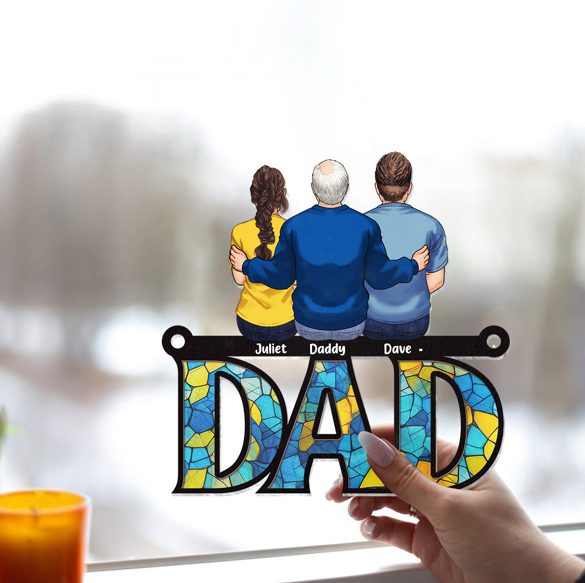 Father And Children - Personalized Father Window Hanging Suncatcher Ornament