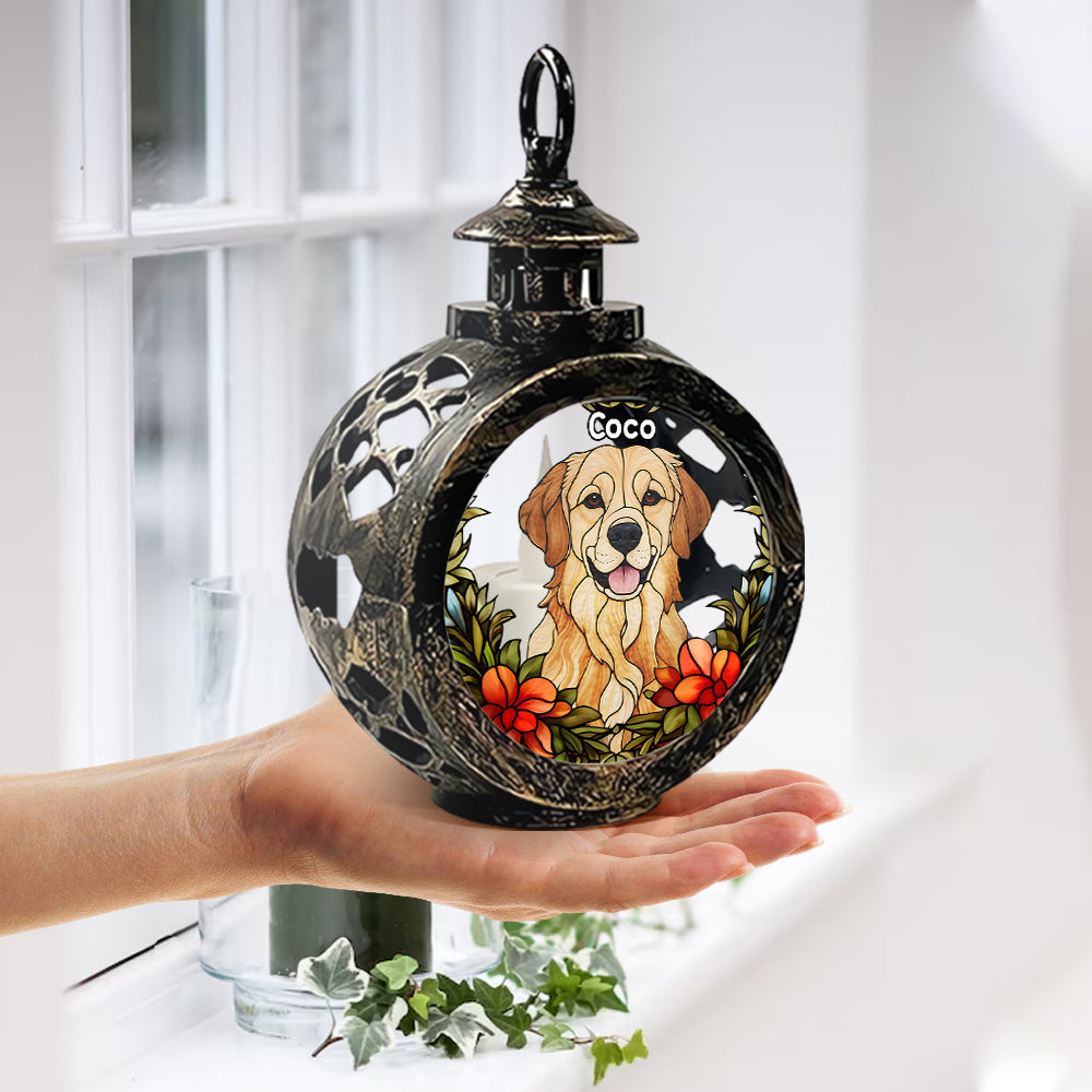 Vitrail personnalisé pour animaux de compagnie - Lanterne ronde personnalisée pour chien avec lumière