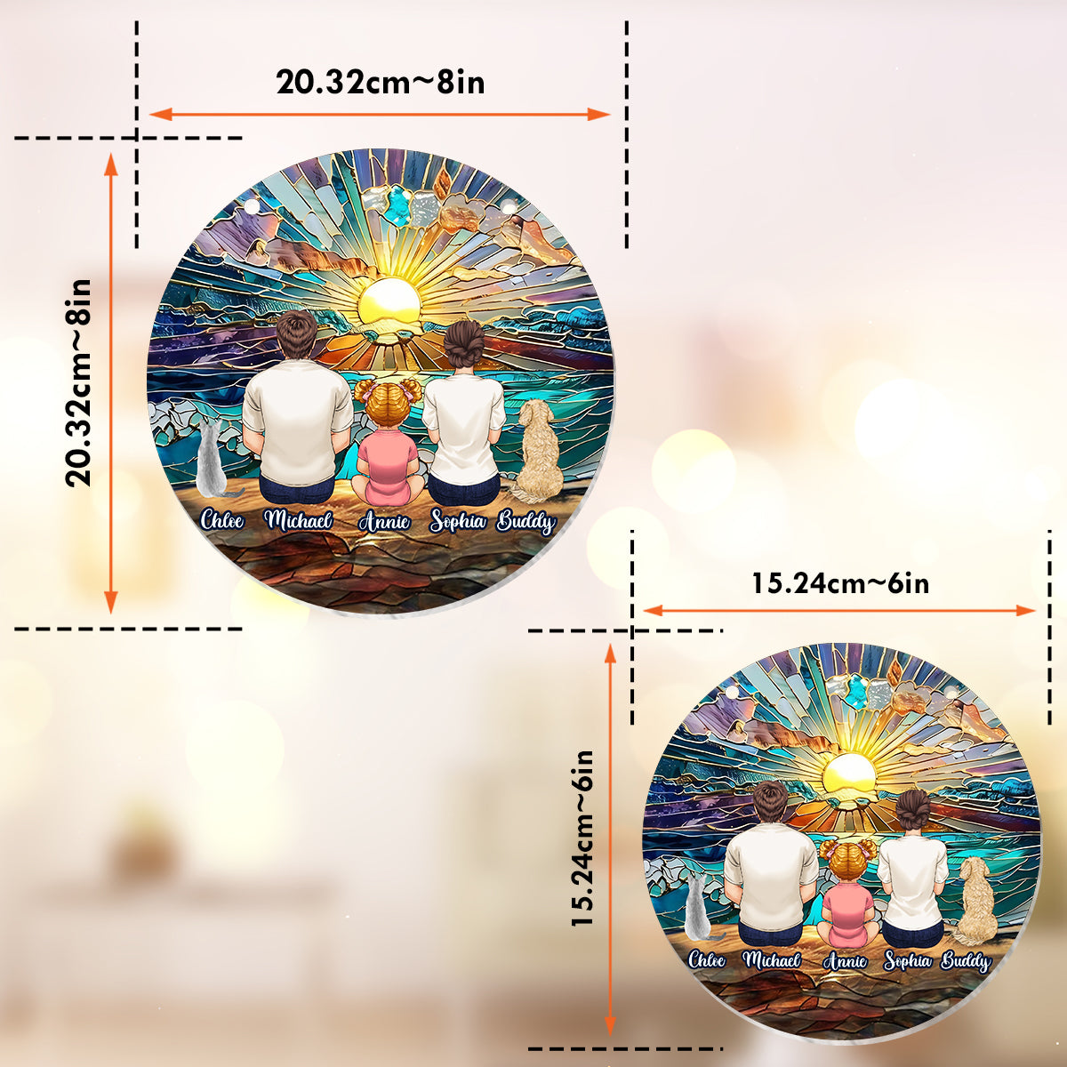 Couple heureux profitant d'une plage romantique - Décoration attrape-soleil personnalisée à suspendre à la fenêtre - Famille 