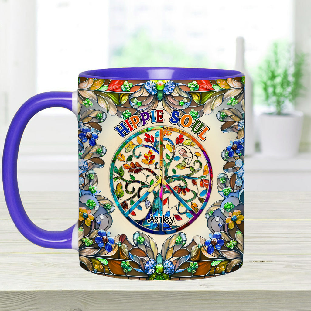 It's A Beautiful World Tree Of Life Peace Sign - Personalized Hippie Accent Mug