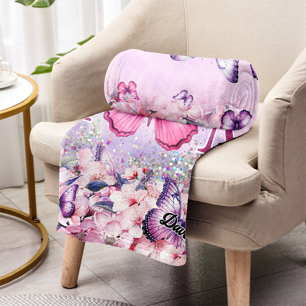Pink Floral Butterfly - Personalized Mother Blanket
