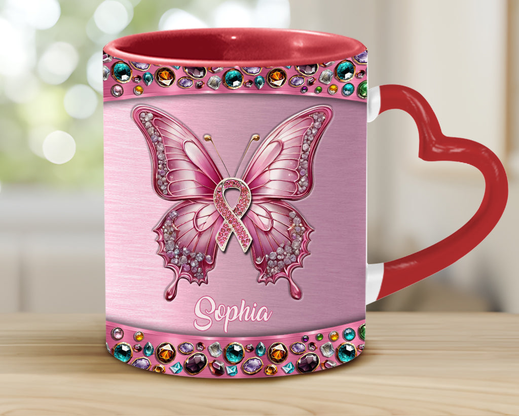 Faith Hope Love - Personalized Breast Cancer Awareness Heart Handle Mug