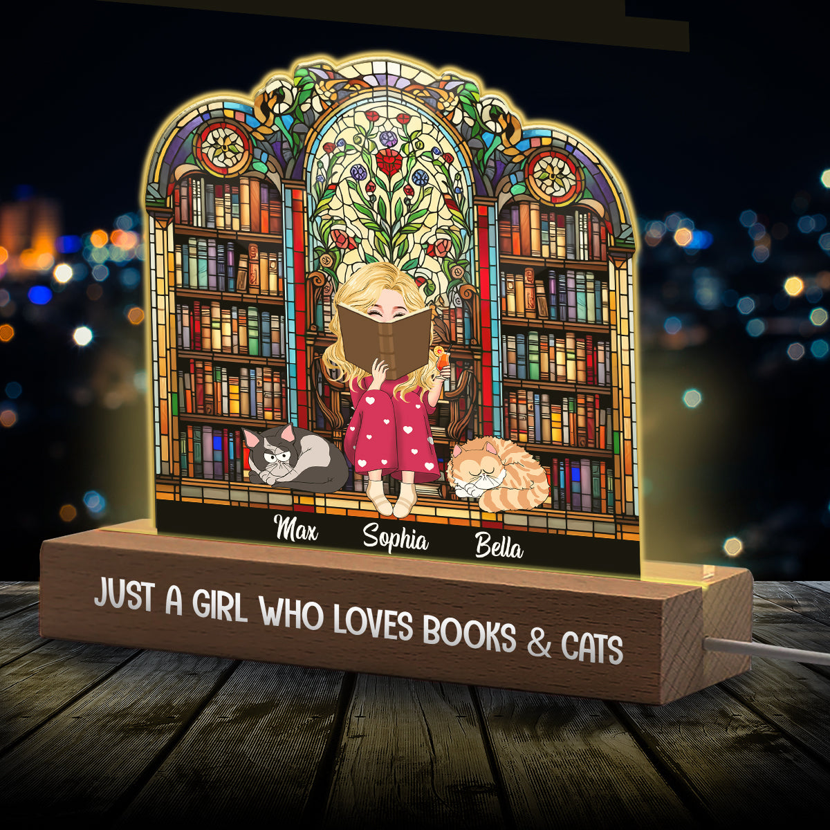 Just A Girl Who Loves Books & Pets - Personalized Book Shaped Led Night Light