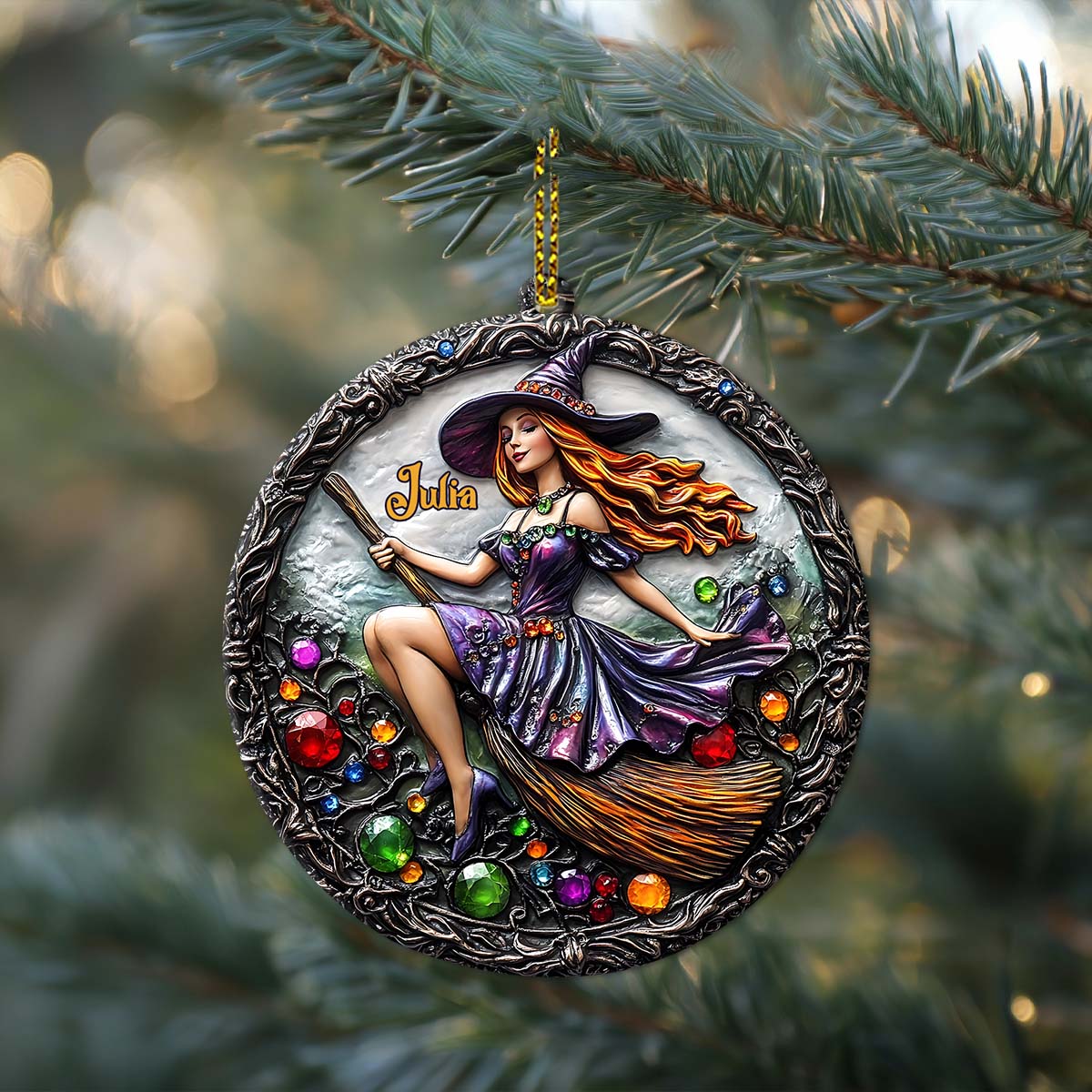 Beautiful Witch - Personalized Witch Shaped Aluminium Ornament (Print On Both Side)