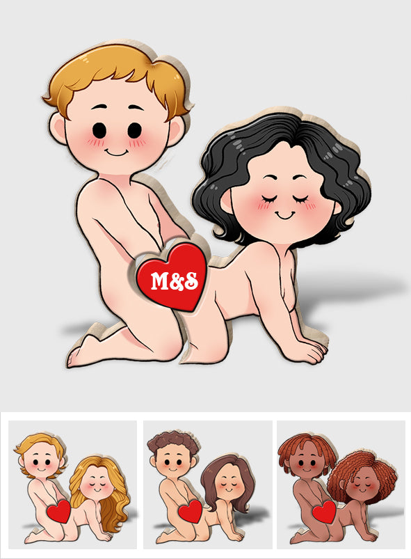 Funny Naughty Couple - Personalized Couple Shaped Wooden Puzzle
