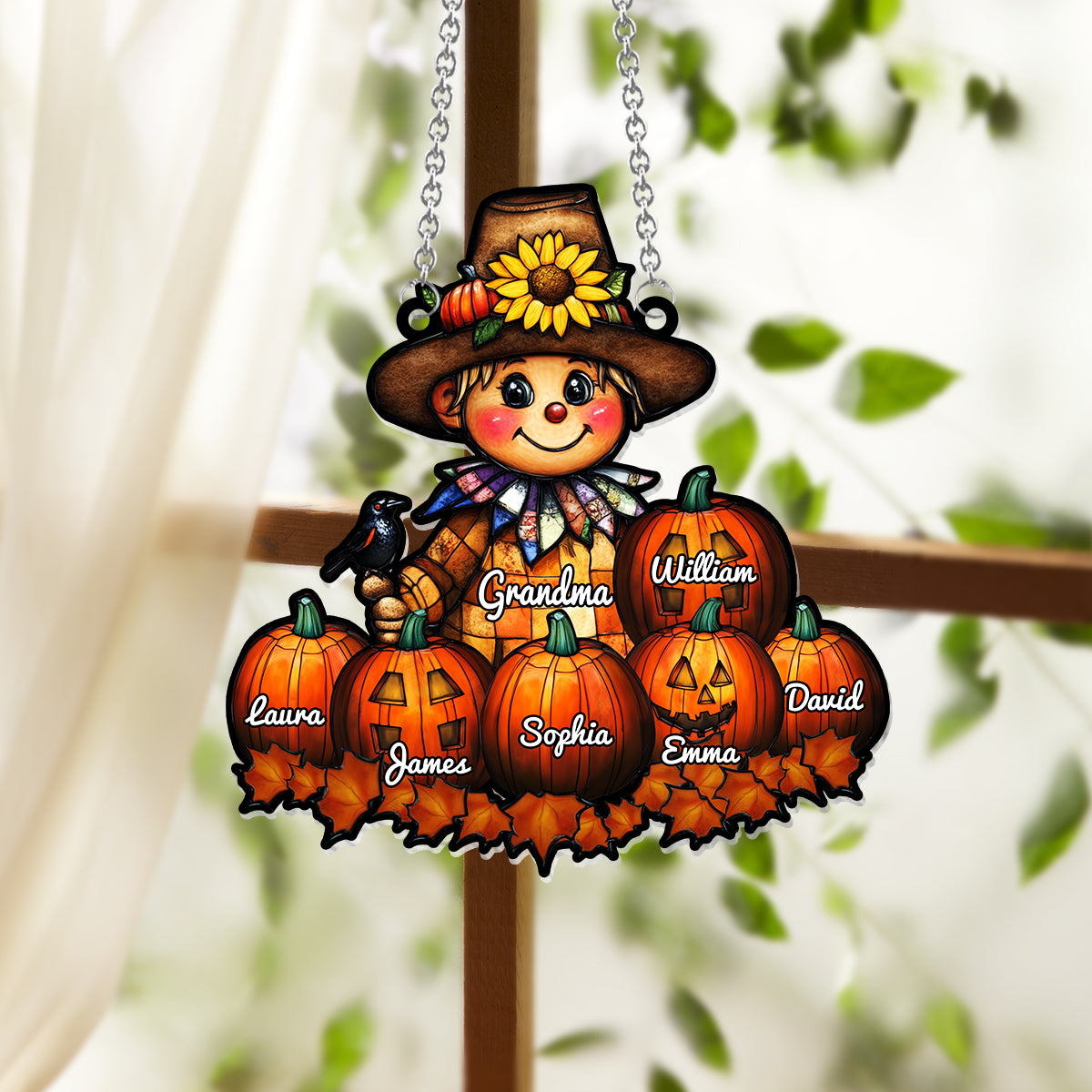 Grandma Fall - Personalized Grandma Window Hanging Suncatcher Ornament