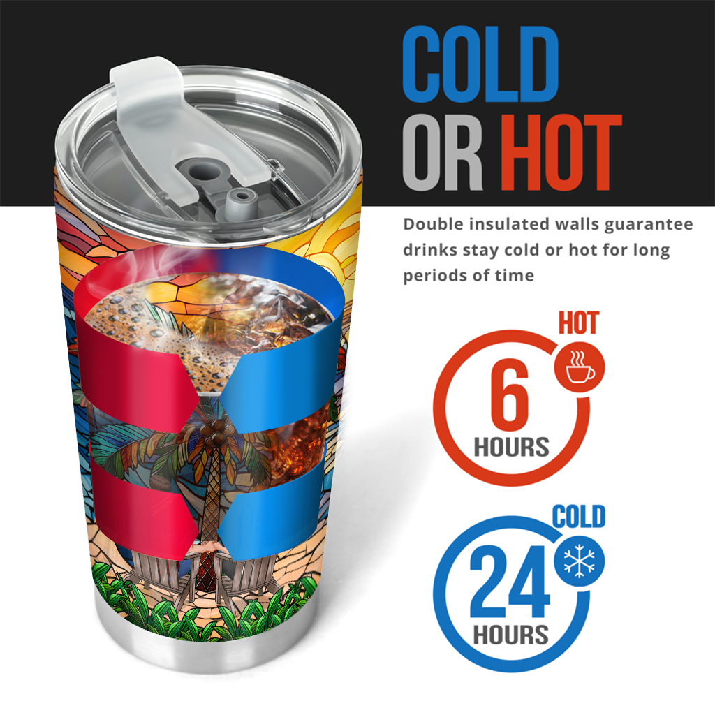 Under The Palm Tree Happy Couple - Personalized Couple Tumbler