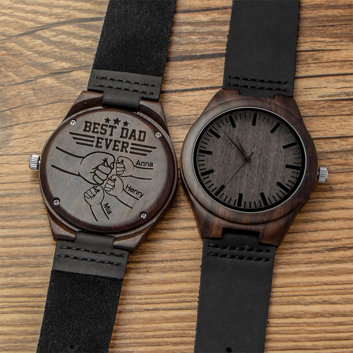 Best Dad Ever - Personalized Father Personalized Engraved Wooden Watch