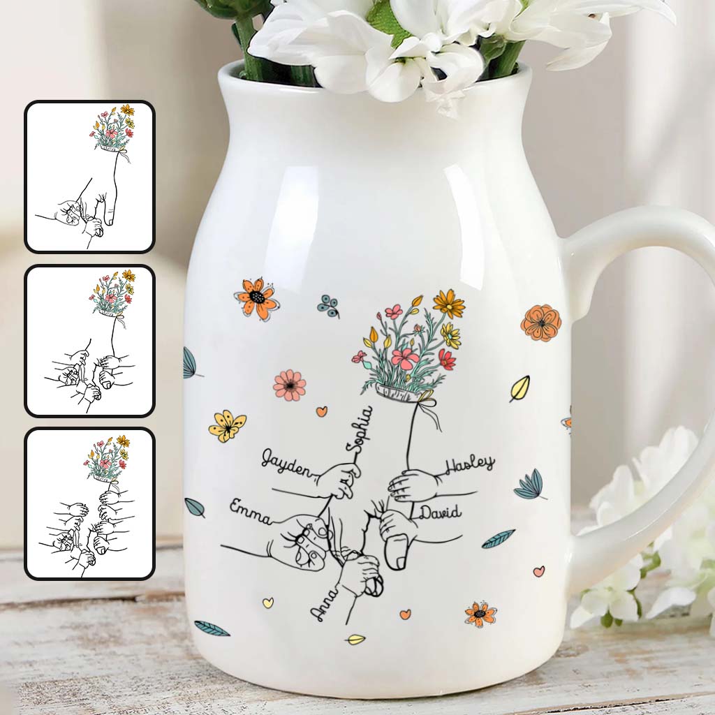 Holding Mom's Hand - Personalized Mother Ceramic Flower Vase